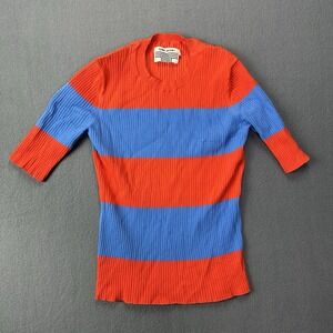 Tory Sport Orange Pullover Sweater Large Burch Stretch 3/4 Sleeve Shirt Striped